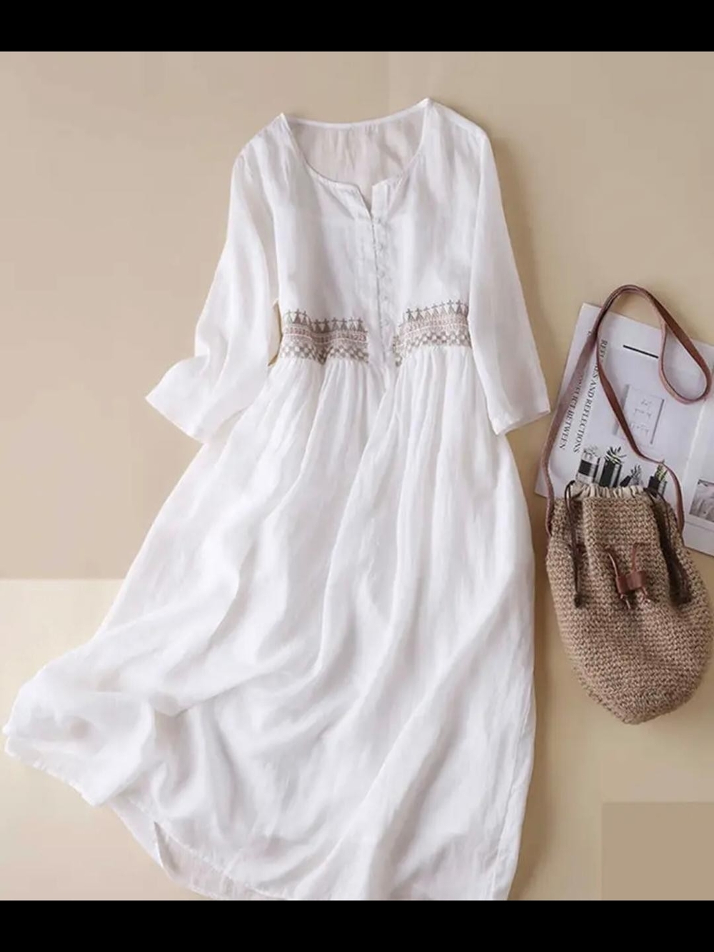 White Embroidered Waist Maxi Dress